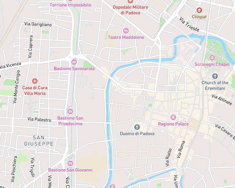 Una mappa che mostra la posizione di AniCura Ambulatorio Padova Centro