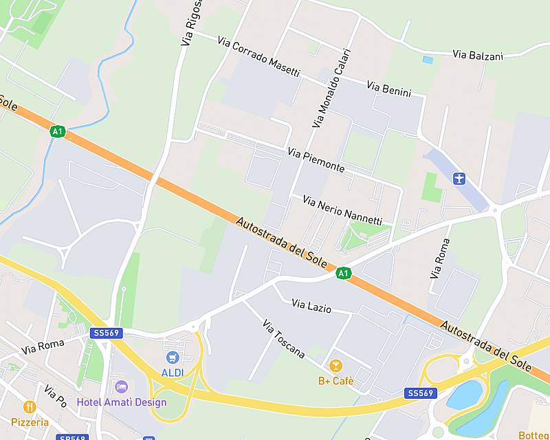 Una mappa che mostra la posizione di Ospedale Veterinario I Portoni Rossi