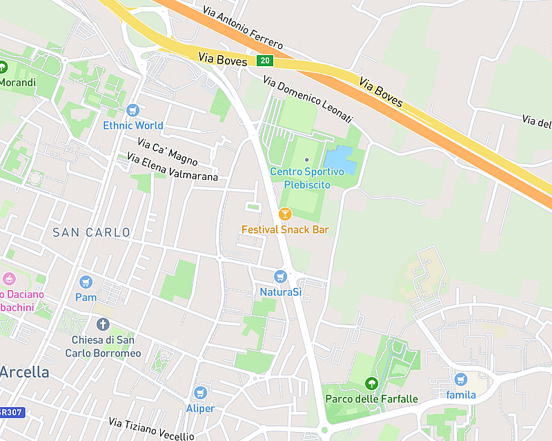 Una mappa che mostra la posizione di AniCura Clinica Veterinaria Arcella